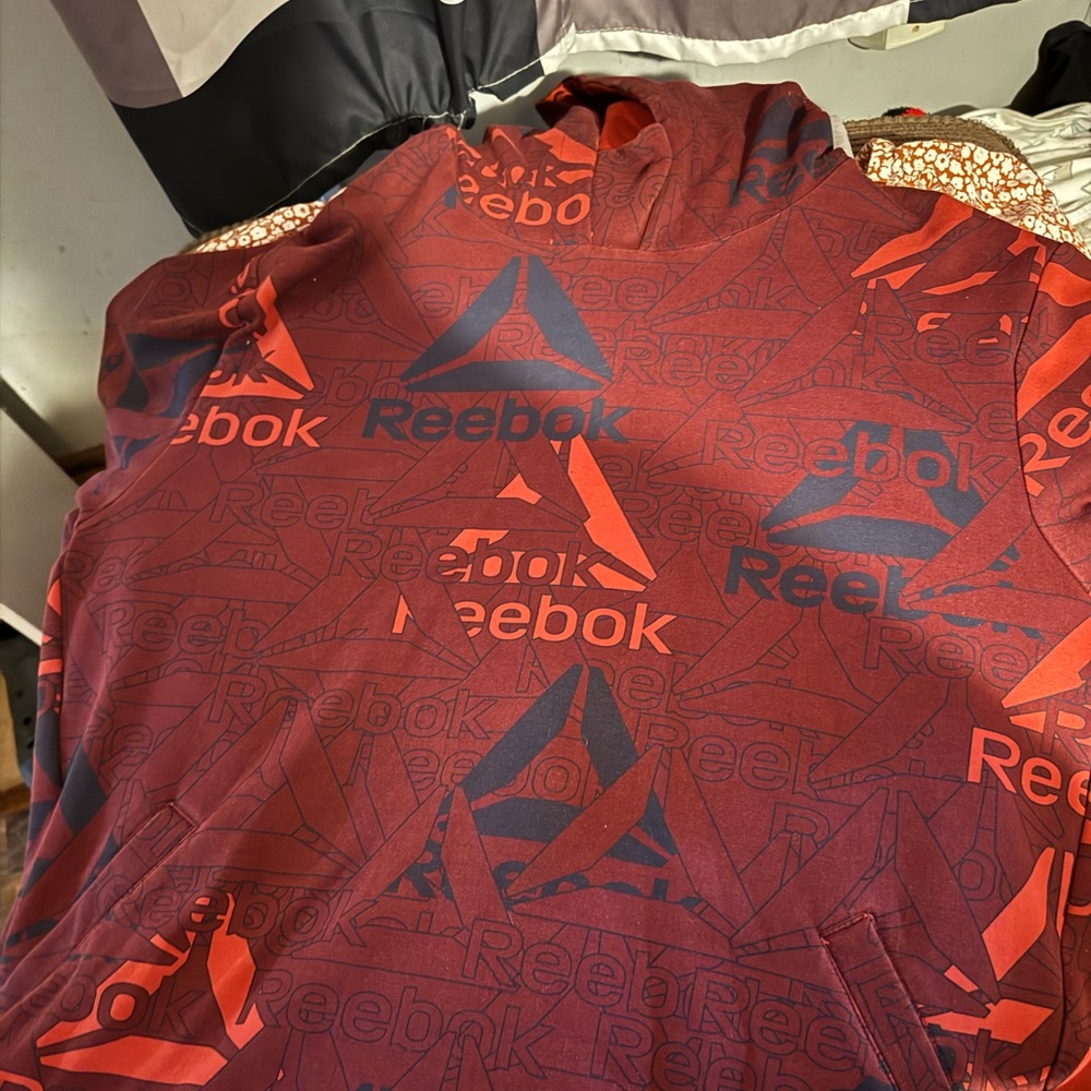 Reebok Burgundy and Navy Patterned Hoodie